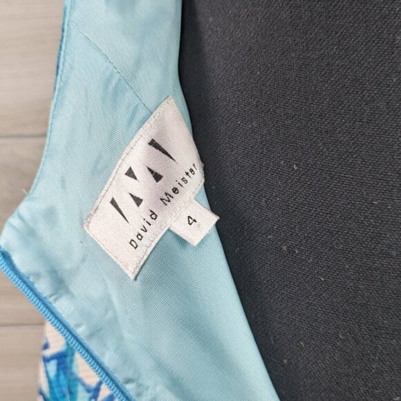 David Meister Teal Blue Floral Halter Tie Back Dress - Picture 4 of 9